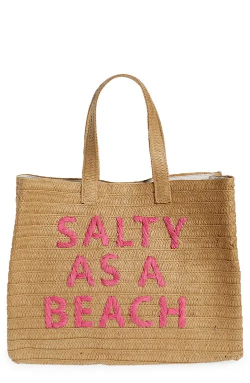 btb Los Angeles Salty as a Beach Straw Tote in Sand/Fuchsia at Nordstrom | Nordstrom