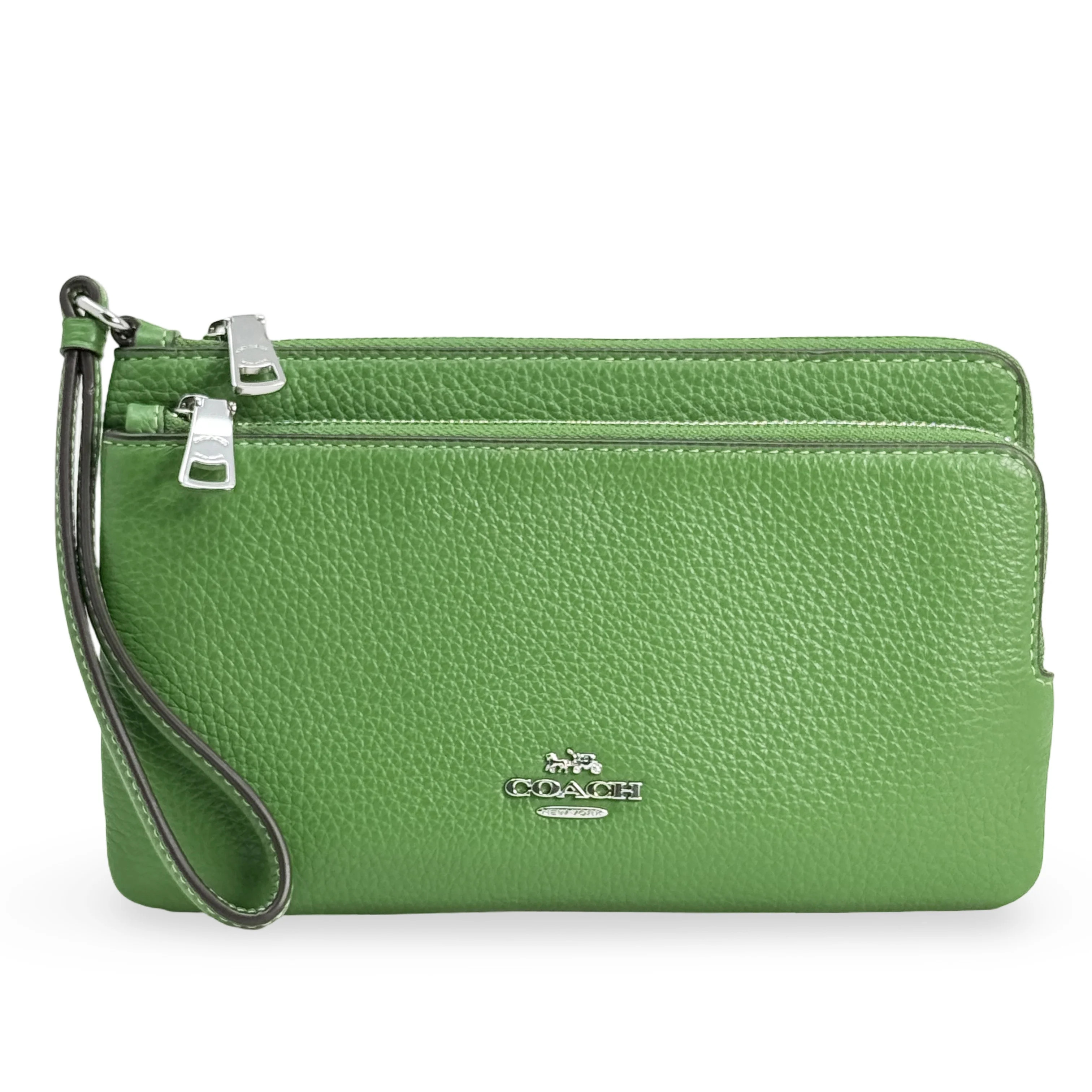 Coach Women's Double Zip Pebbled Leather Wristlet Wallet (Green) - Walmart.com | Walmart (US)