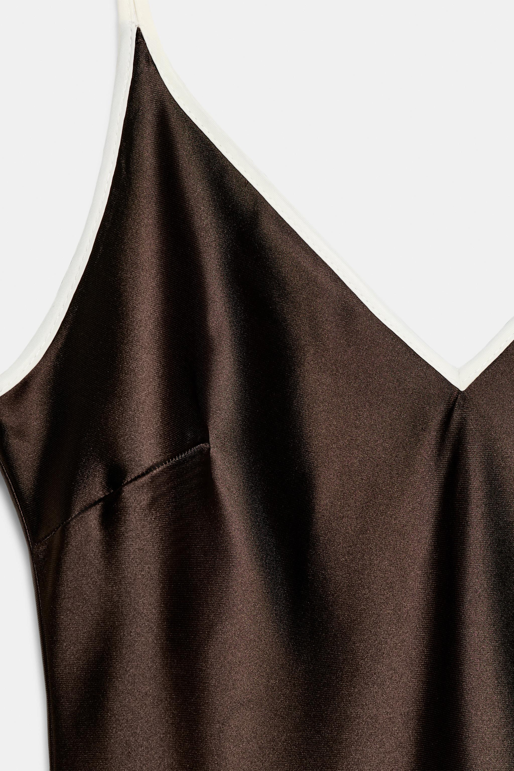 Slip dress with a V-neckline at the front and back. Features contrasting double spaghetti straps.... | Zara US