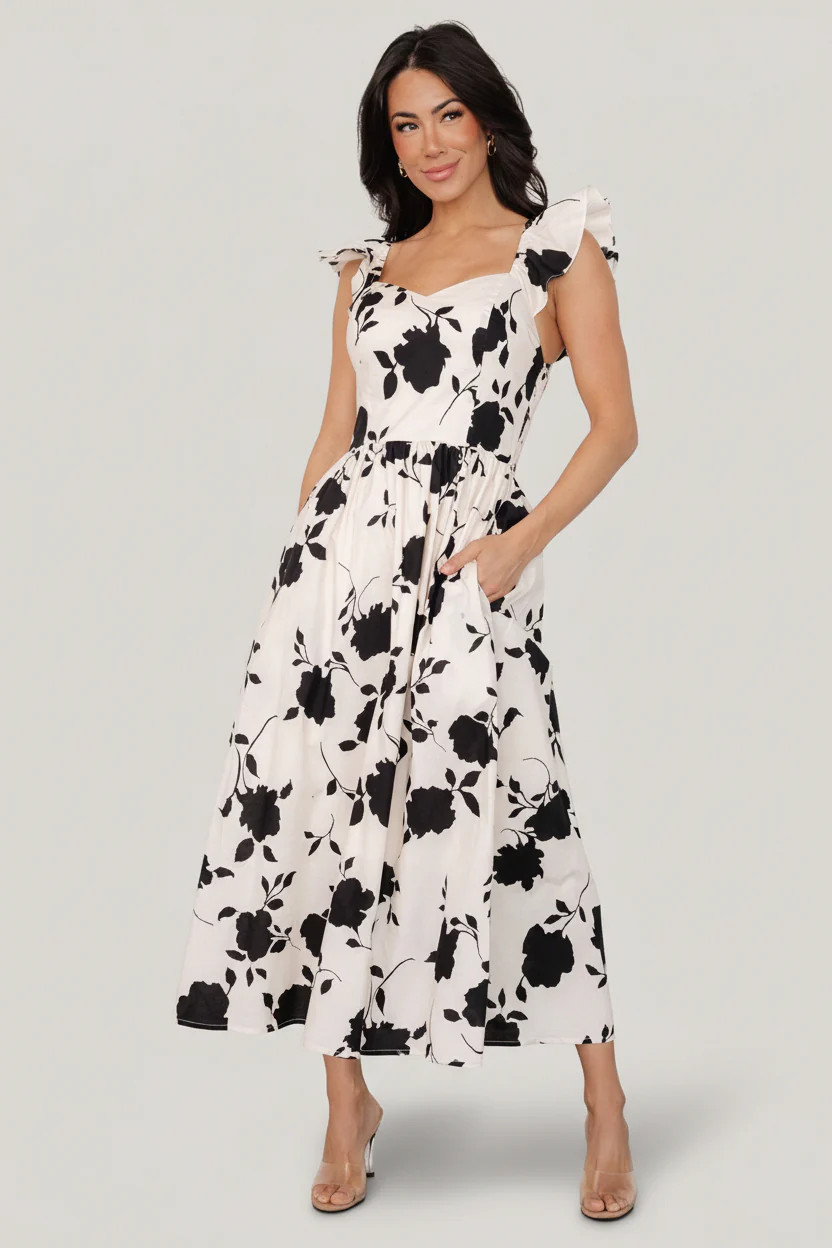 Bridget Midi Dress | Ivory + Black Floral | Baltic Born