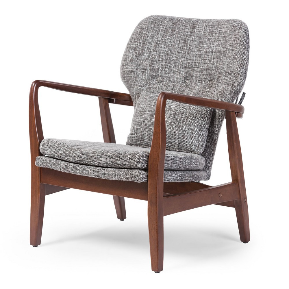 Rundell Mid - Century Modern Retro Fabric Upholstered Leisure Accent Chair In Walnut Wood Frame - Gray - Baxton Studio | Target