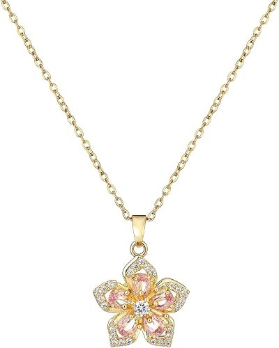 Necklace for Women Gold Flower Fidget Necklace Rotatable Crystal Silver Blossom Pendant Necklaces... | Amazon (US)
