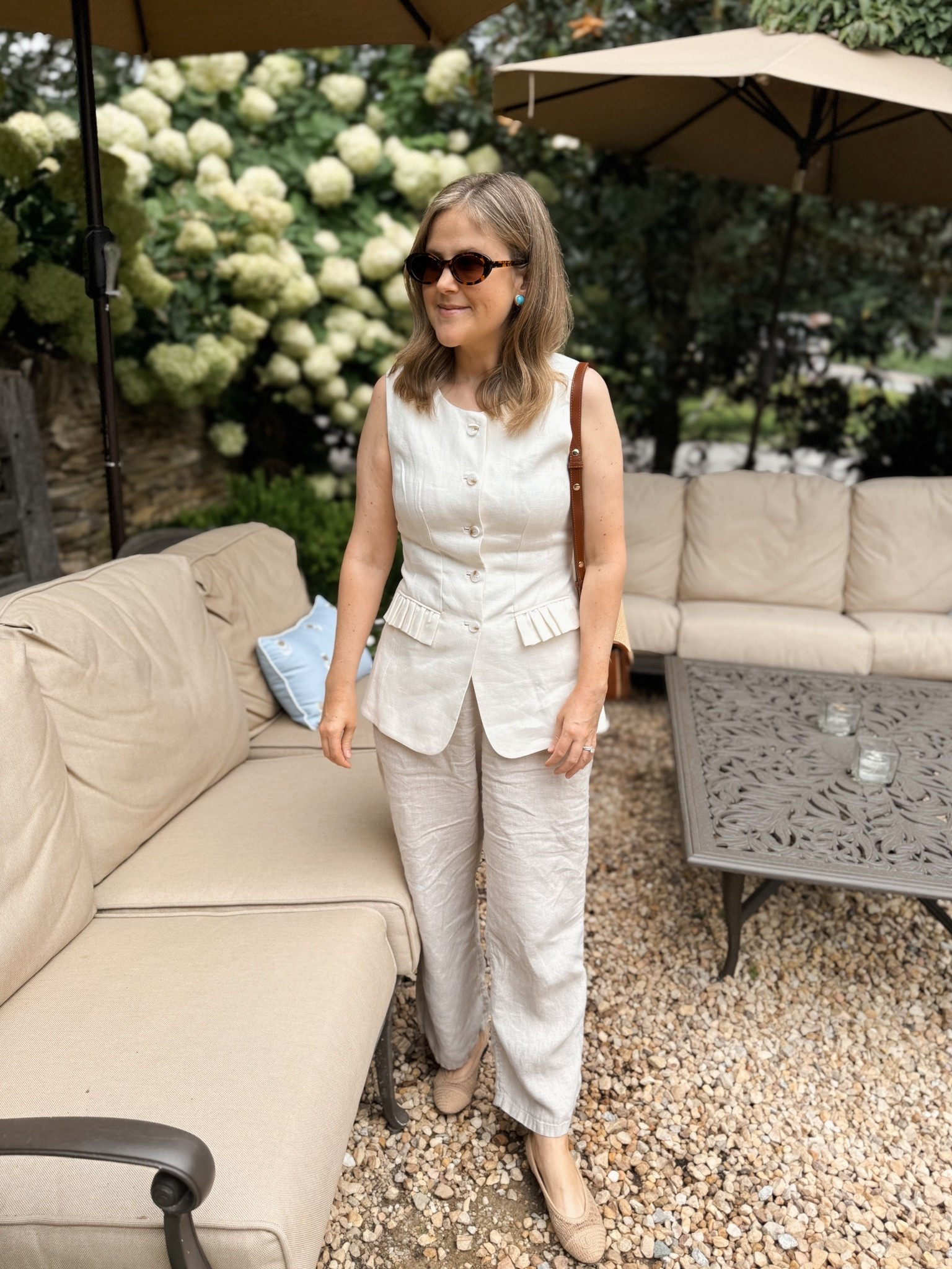 Outfit I wore for my mom's birthday lunch. I'm just wearing my favorite linen pants and ballet flats with a top, but the tailored cut of the top made the outfit feel more elevated. Wearing a size small in the top and S in the pants. 

#LTKSeasonal #LTKWorkwear #LTKStyleTip