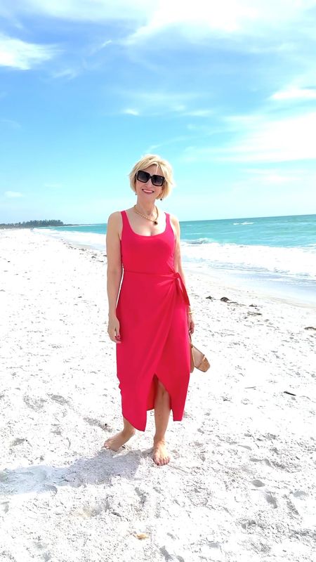 Looking for that perfect vacation dress? Nothing says beach ready then this gorgeous coral tank dress from @frenchconnection. 

I love how it fits in all the right places. The wrap front detailing is stretchy, comfy and flatters the tummy area. I’m wearing a small so it fits true to size.

The @amazonfashion cork sandals with 2.5” heels are comfy, easy to walk in and work with everything.
🛍️  Click the product links to SHOP!


#LTKover40 #LTKstyletip #LTKSeasonal