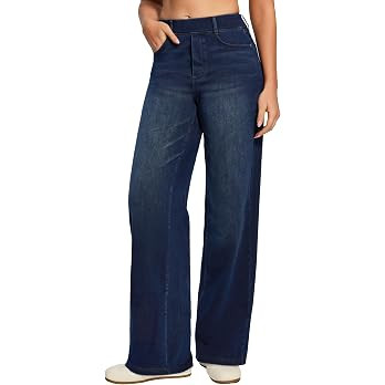 Heathyoga Wide Leg Jeans for Women Trendy Stretchy High Waisted Pull On Baggy Jeans for Women Den... | Amazon (US)