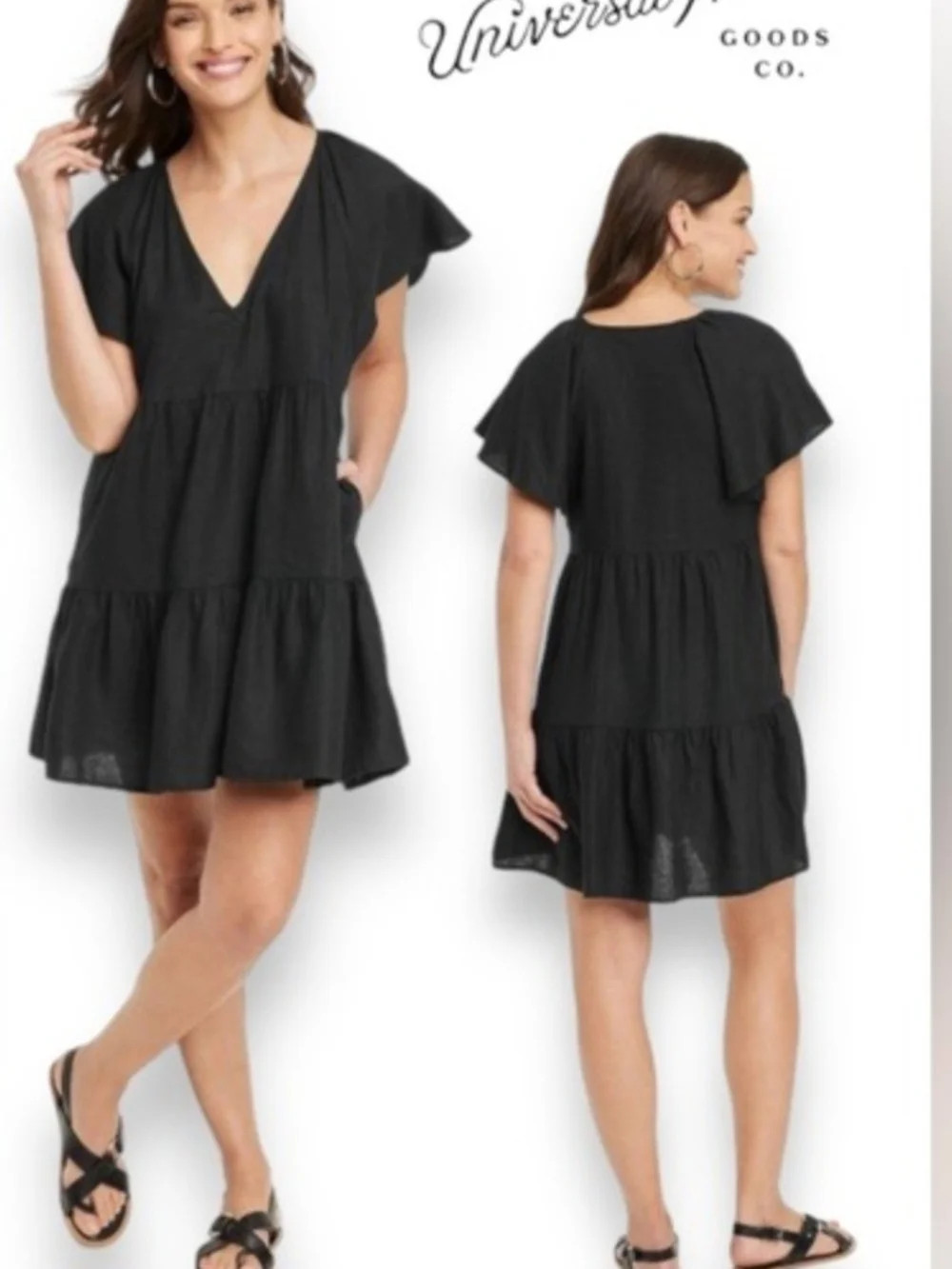 Universal Thread Black Tiered V-Neck Flutter Sleeves Mini Dress | Poshmark