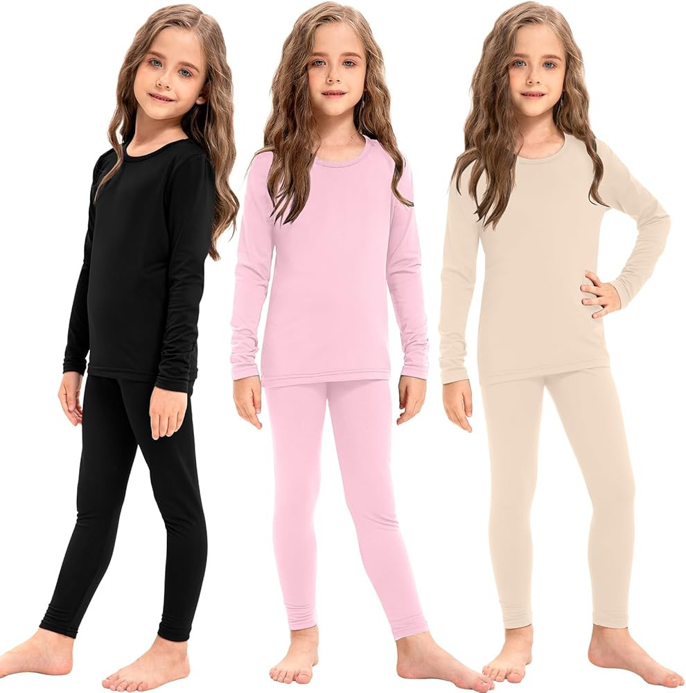 Silkfly 3 Set Girls Thermal Underwear Soft Winter Thermal Top and Bottom with Fleece Lined Base L... | Amazon (US)