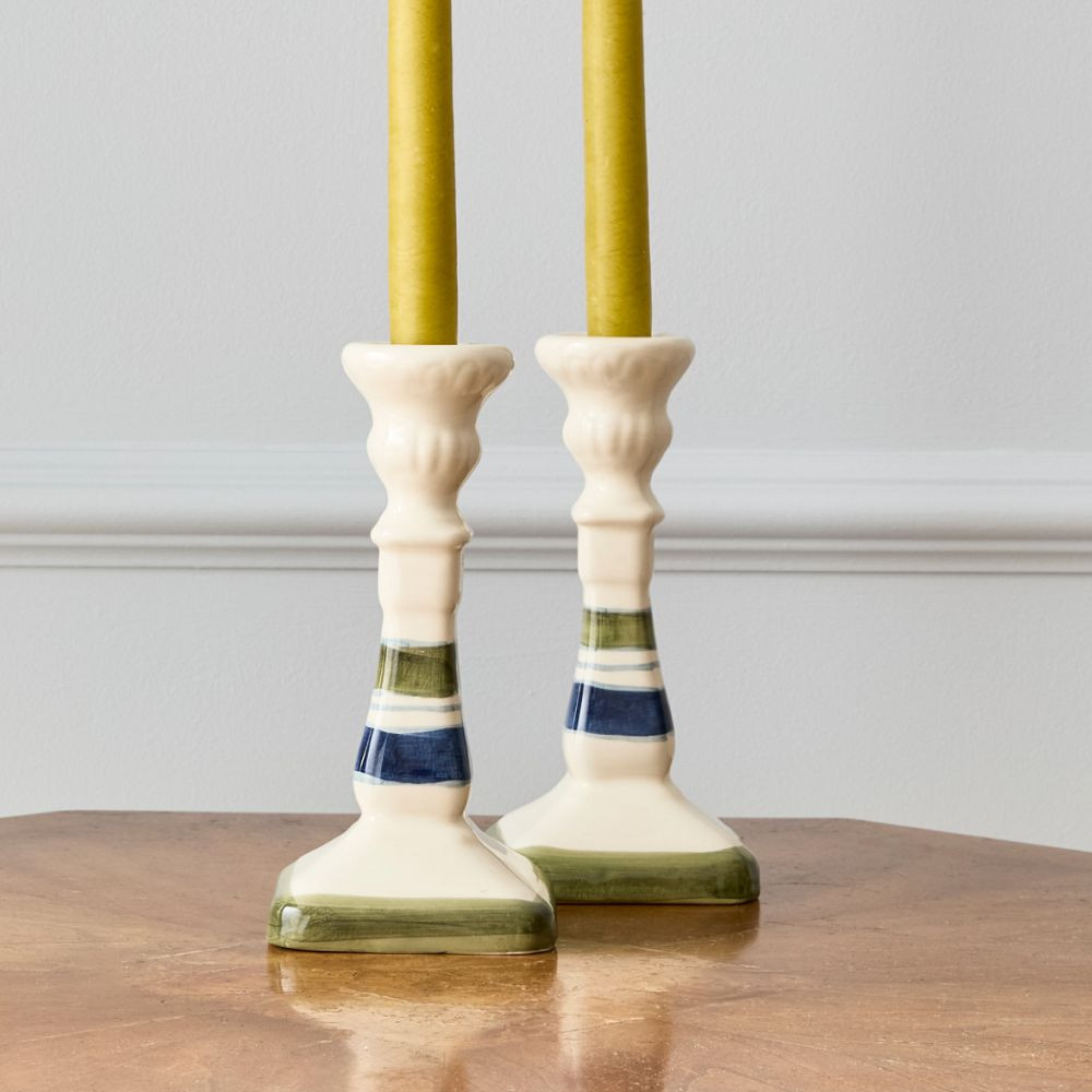 Cody Striped Hand-Painted Candle Holder | GreenRow
