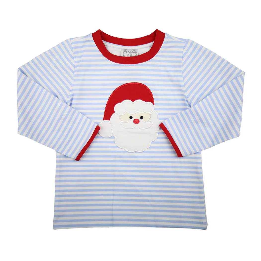 Blue Striped Shirt with Santa Applique | The Bella Bean