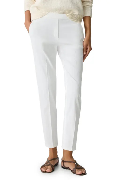 Theory Treeca Linen Blend Pull-On Crop Pants in White at Nordstrom, Size 12 | Nordstrom