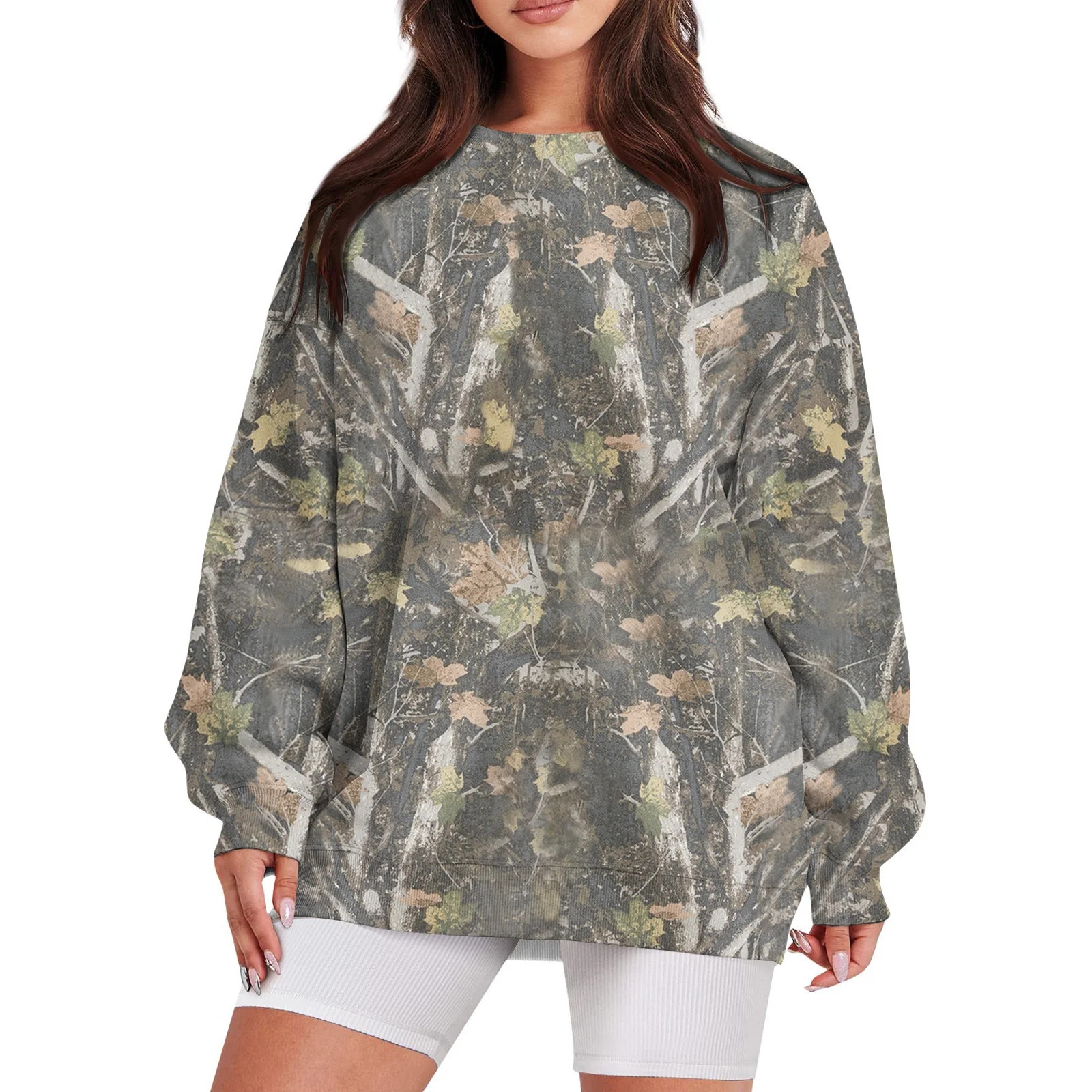 XDDLITP Camo Hoodie for Women Maple Leaf Print Long Sleeve Sweatshirt Oversize Drop Shoulder Cute... | Walmart (US)