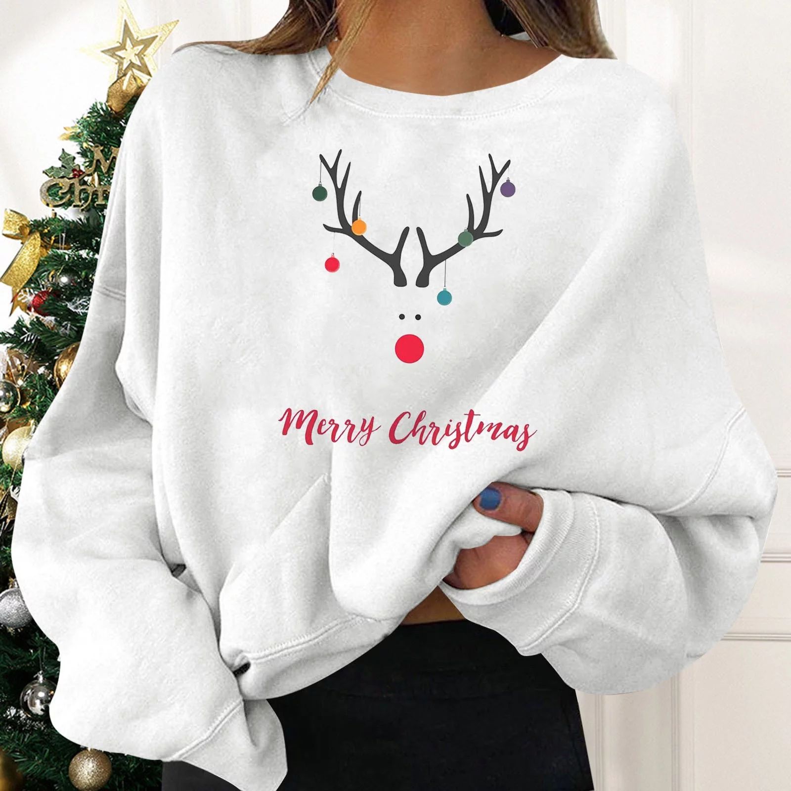 Sweatshirts for Women Christmas Holiday Pullovers Fun Graphiprint Crew Neck Long Sleeve Trendy Ho... | Walmart (US)