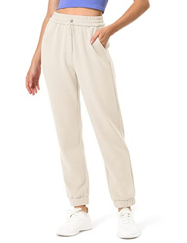 Colorfulkoala Women's High Waisted Ultra Soft Modal Joggers Running Sweatpants Casual Lounge Pants with Pockets (L, Ivory) | Amazon (US)