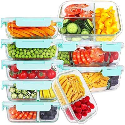 Bayco 9 Pack Glass Meal Prep Containers 3 & 2 & 1 Compartment, Glass Food Storage Containers with... | Amazon (US)