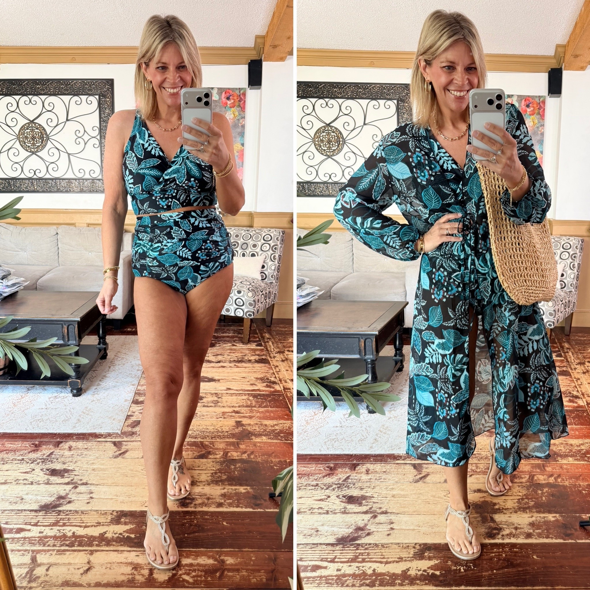 3 piece set includes top, high rise bottoms and duster style tie cover up

#LTKOver40 #LTKMidsize #LTKSwim