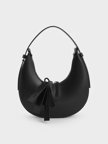 Noir Carey Crescent Hobo Bag | CHARLES & KEITH | Charles & Keith US
