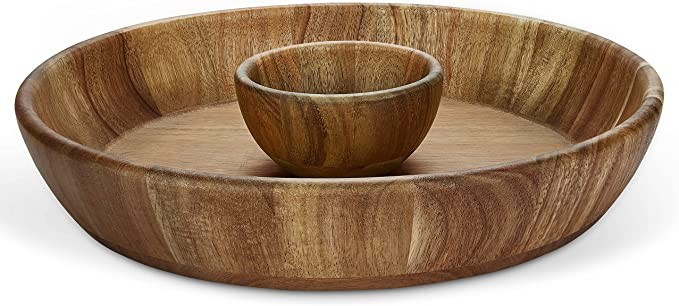 Miusco 12 Inch Chip and Dip Serving Set, Premium Acacia Wood Plate with Sauce Bowl, Appetizer & S... | Amazon (US)