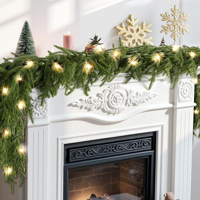 TranquilBliss 6FT Christmas Garland with Lights 20 LEDs, 8 Flash Style With Timer for Indoor & Ou... | Amazon (US)