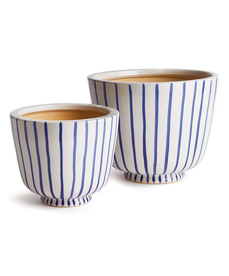 Porch & Petal White & Blue Stripe Hand-Painted Maisel Pot - Set of Two | Zulily
