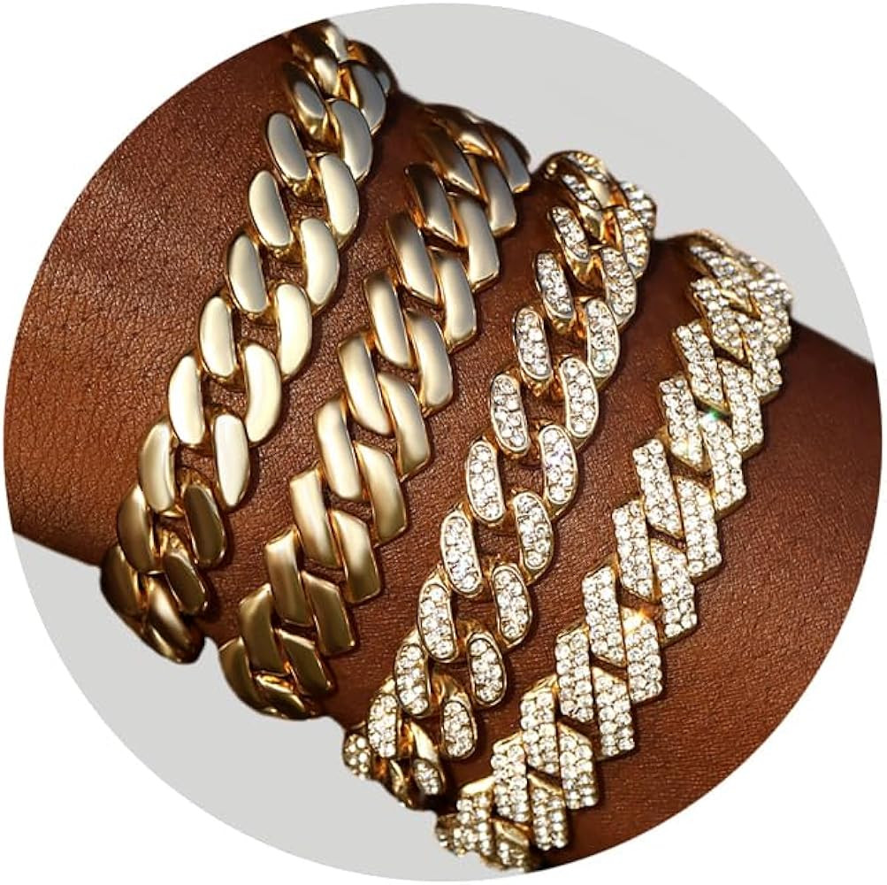 Gold Bracelets for Women, Gold Plated Cuban Link Chain Bracelet Pack Layered Metal Link Bracelet ... | Amazon (US)