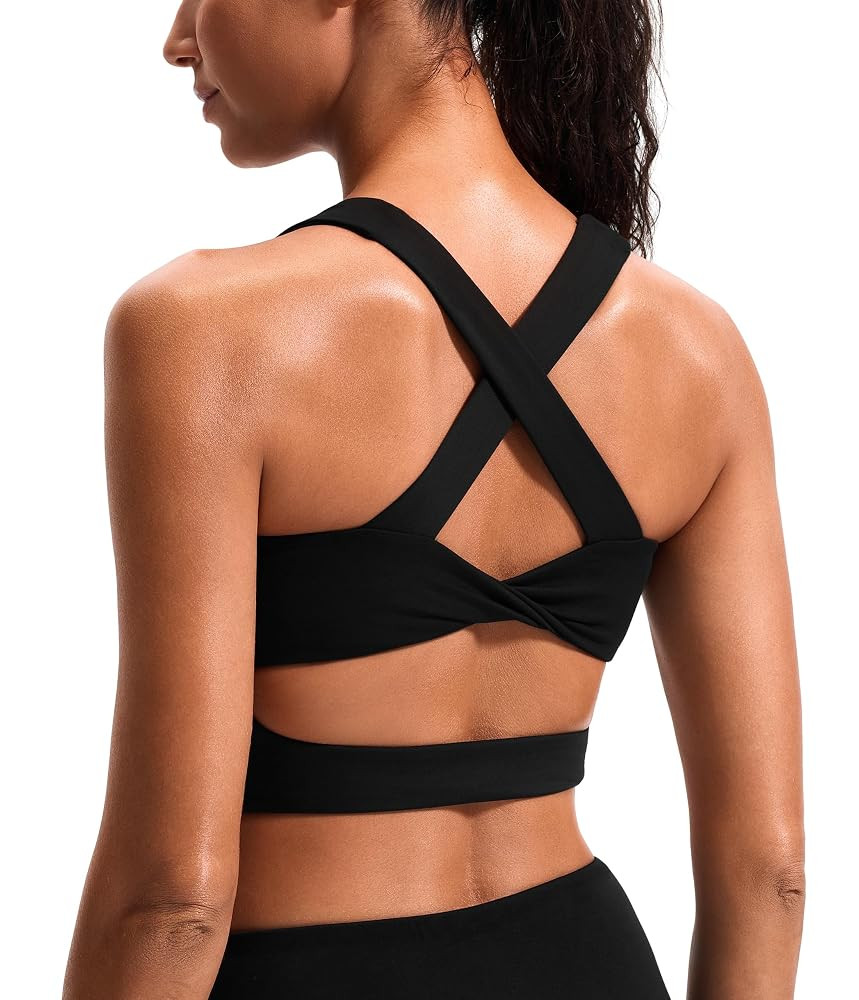 Sports Bras for Women Criss-Cross Back Padded Workout Tank Tops Medium Support Crop Tops for Wome... | Amazon (US)