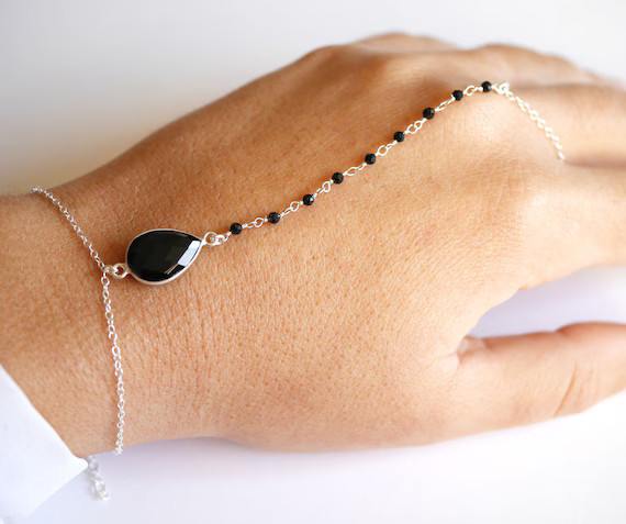 Silver Black Onyx Stone Handlet  Hand Jewelry  Sterling | Etsy | Etsy (US)