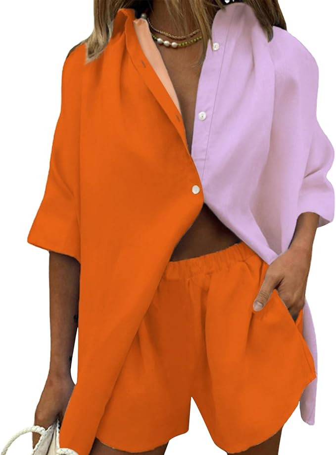 Fixmatti Women 2 Piece Outfit Summer Short Sleeve Top and Shorts Sweatsuit Set | Amazon (US)