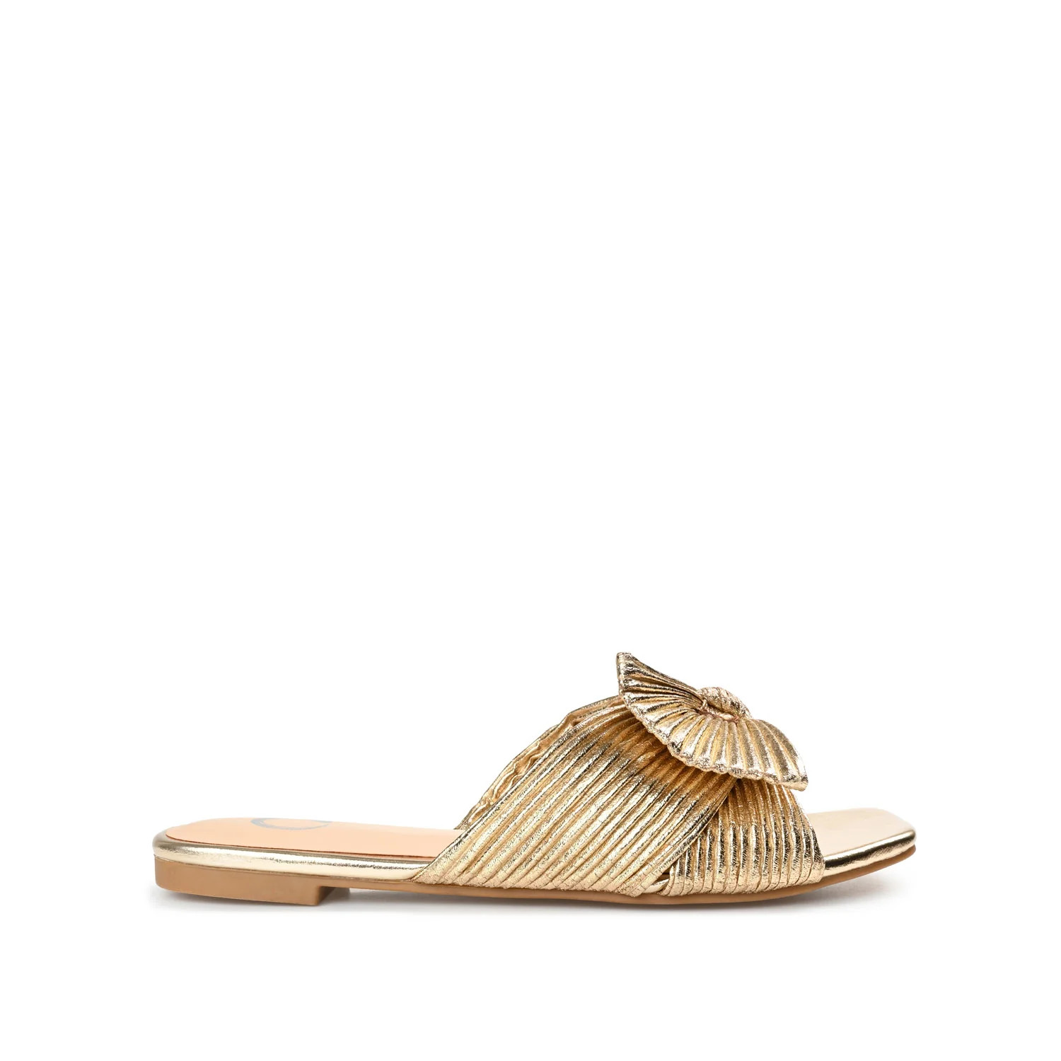 SERLINA PLEATED SLIDE SANDALS IN FOIL | Journee Collection