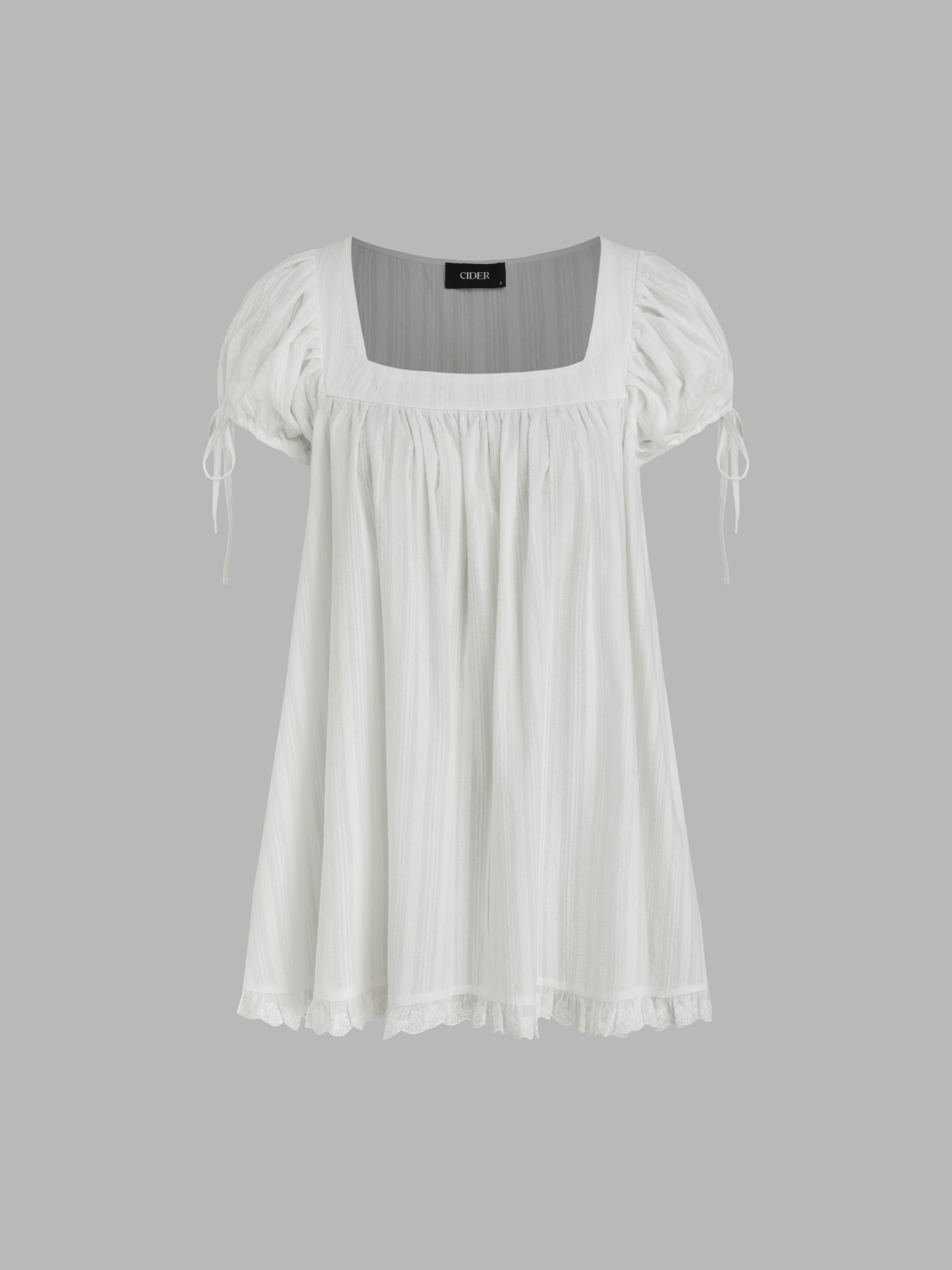 100% Recycled Cotton Square Neck Solid Ruffle Knotted Short Sleeve Blouse | Cider