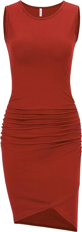 Women's Casual Sleeveless Tank Ruched Bodycon Sundress Irregular Sheath T Shirt Dress | Amazon (US)