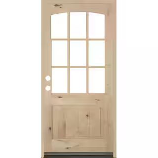 Krosswood Doors 36 in. x 80 in. Knotty Alder Right-Hand/Inswing 9-Lite Arch Top V-Panel Clear Gla... | The Home Depot