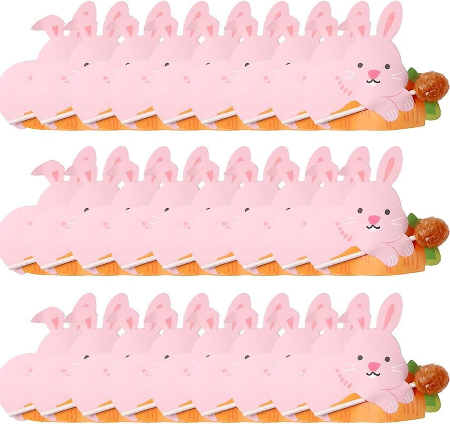 Amazon.com: auwiyd 100 PCS Easter Lollipop Paper Cards Lollipop Candy Holder for Kids, Rabbit Sug... | Amazon (US)