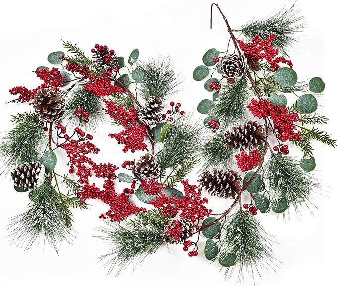 Artiflr 6Ft Berry Christmas Garland with Berries Pine Cones Spruce Eucalyptus Leaves Winter Pine ... | Amazon (US)