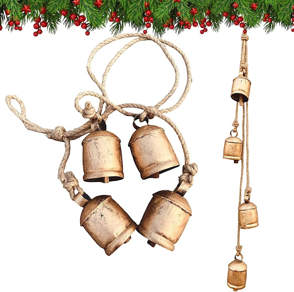 Shabby Chic Bells Rustic Hanging Jingle Christmas Tree Decor - Large Handmade Lucky Cow Bells Vin... | Amazon (US)