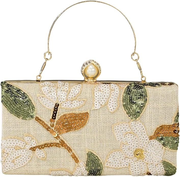 Milumia Women's Sequin Floral Embroidered Clutch Purse Top Handle Kiss Lock Evening Handbags | Amazon (US)