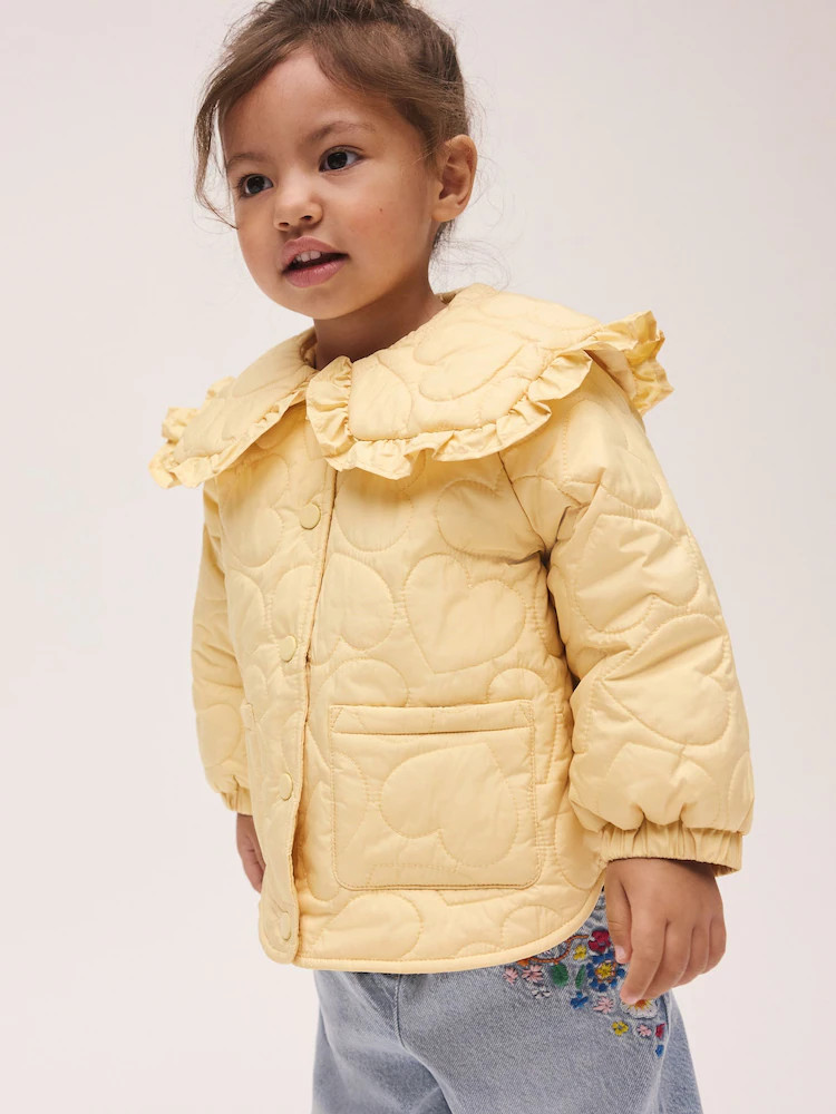 Lemon Yellow Shower Resistant Frill Collar Quilted Jacket (3mths-7yrs) | Next US
