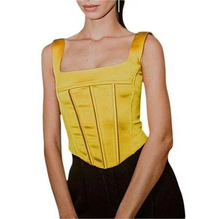Vintage Women Tank Tube Tops Vest Solid Sleeveless Square Collar Bustiers Slim Corsets Cropped | Walmart (US)
