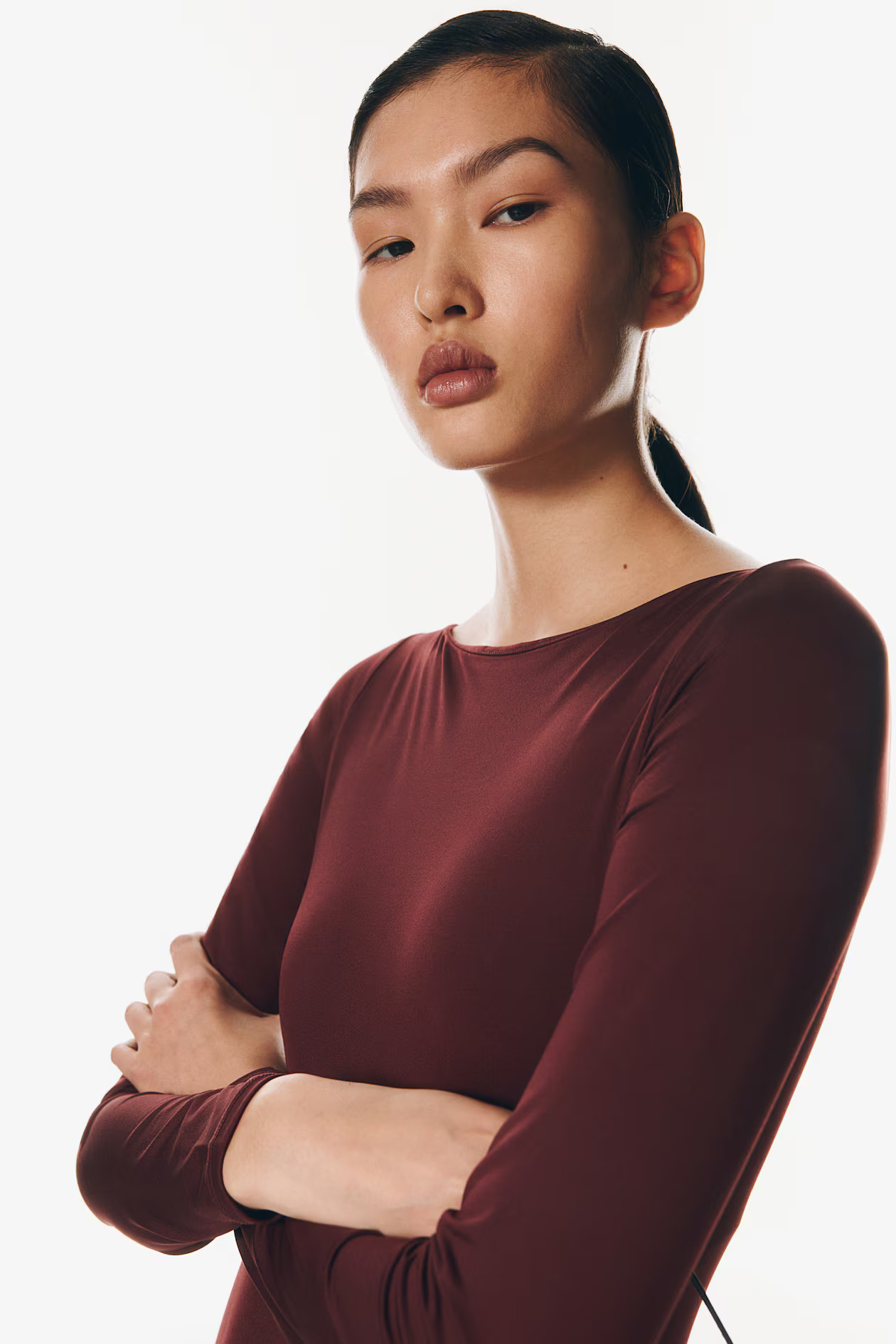 Boat-neck body - Burgundy - Ladies | H&M GB | H&M (UK, MY, IN, SG, PH, TW, HK)