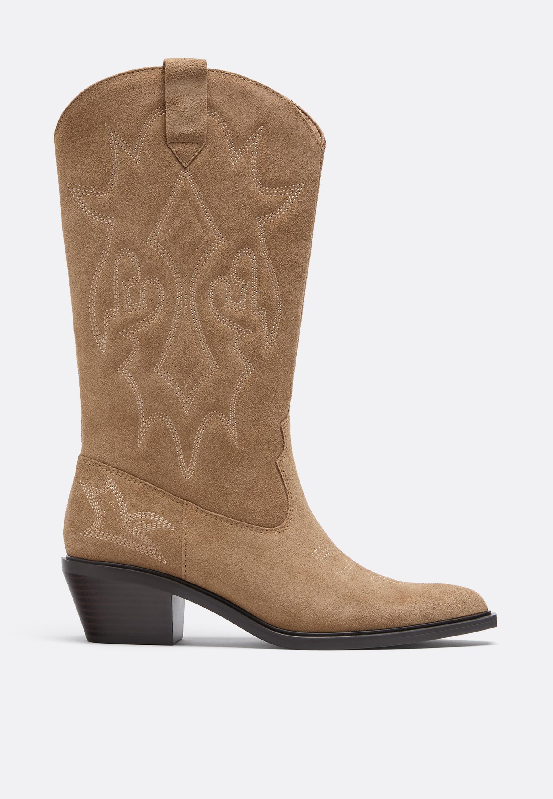 Split leather cowboy boots - Women's Boots and ankle boots | Stradivarius United Kingdom | Stradivarius (UK)