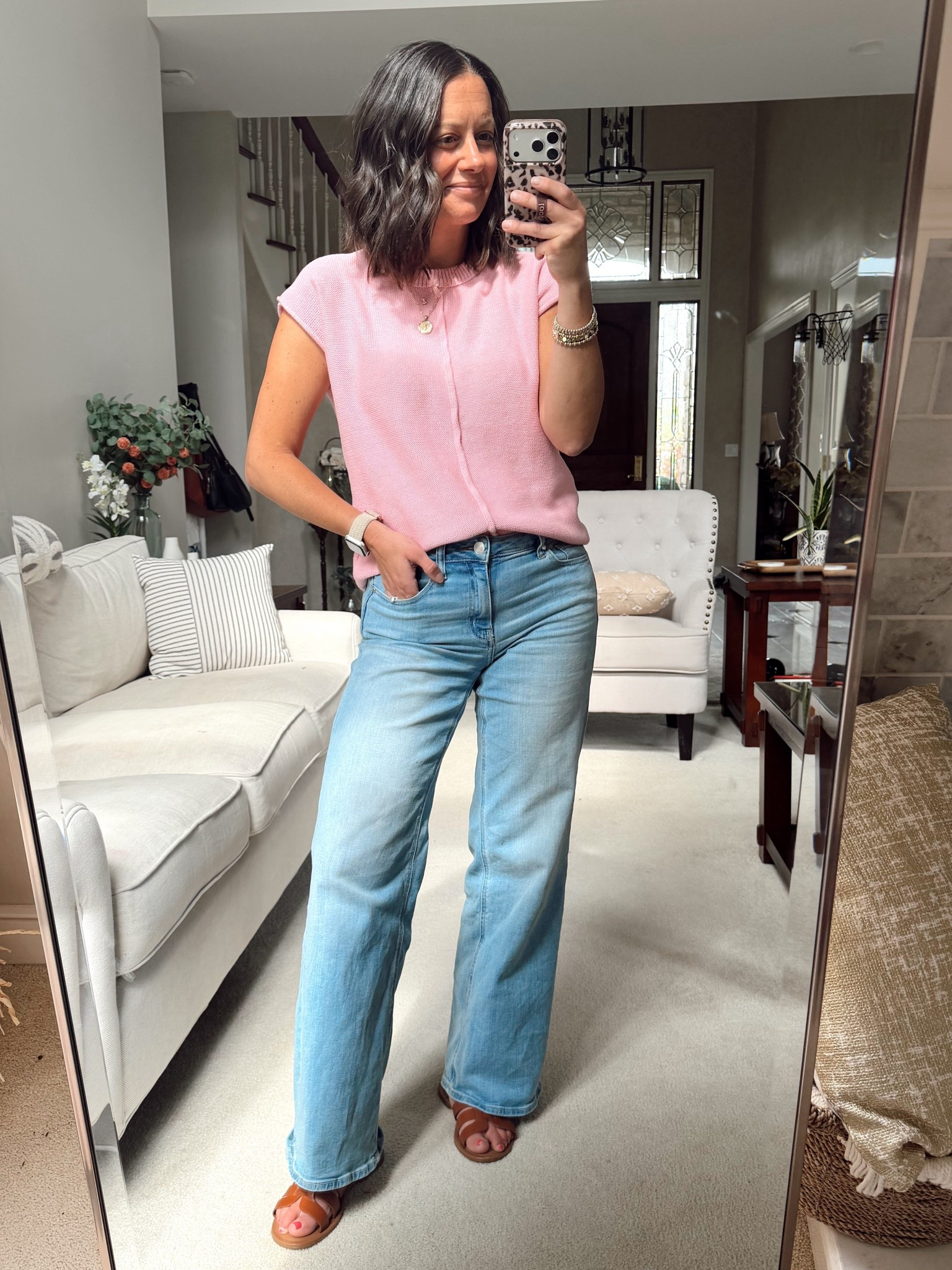 Spring outfit of the day! Sweater vest runs true to size - I’m in the small. Jeans run true to sides. I’m in the 30 inch inseam at 5‘4“. 

￼

#LTKOver40 #LTKmomlife #LTKootd