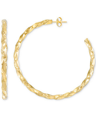 Diamond-Cut C-Hoop Earrings in 14k Gold Vermeil over Sterling Silver 2-1/4 | Macy's