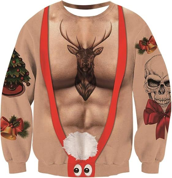 Idgreatim Unisex Ugly Christmas Crewneck Sweatshirt Novelty 3D Graphic Long Sleeve Sweater Shirt | Amazon (US)