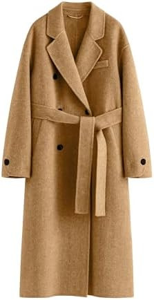 Peaceglad Womens Pea Coats Fall Long Trench Coat Double Breasted Button Down Lapel Belted Peacoat | Amazon (US)