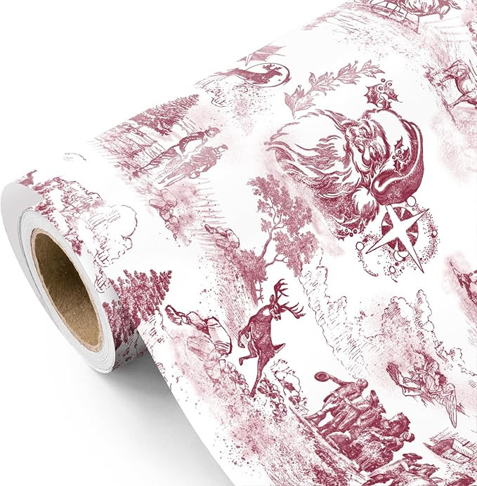 WRAPAHOLIC Toile Vintage Christmas Wrapping Paper - Mini Roll - 17 Inch x 16.5 Feet - Santa Toile... | Amazon (US)