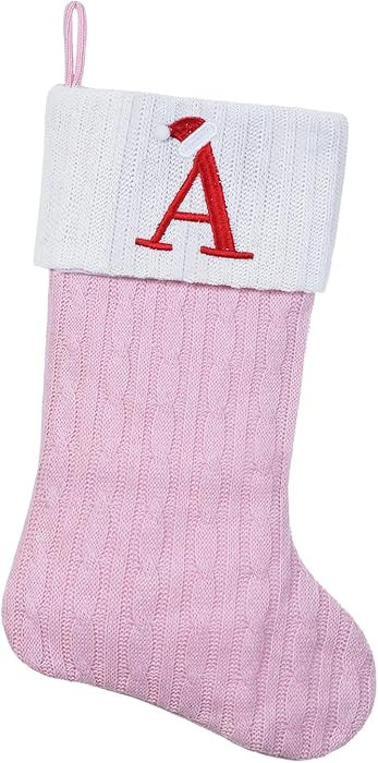 Pink Knit Christmas Stockings Personalized, 19.5 Inches Embroidered Letter Christmas Stocking for... | Amazon (US)