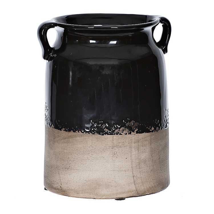Black Ceramic Two-Tone Utensil Crock with Handles | Kirkland's Home