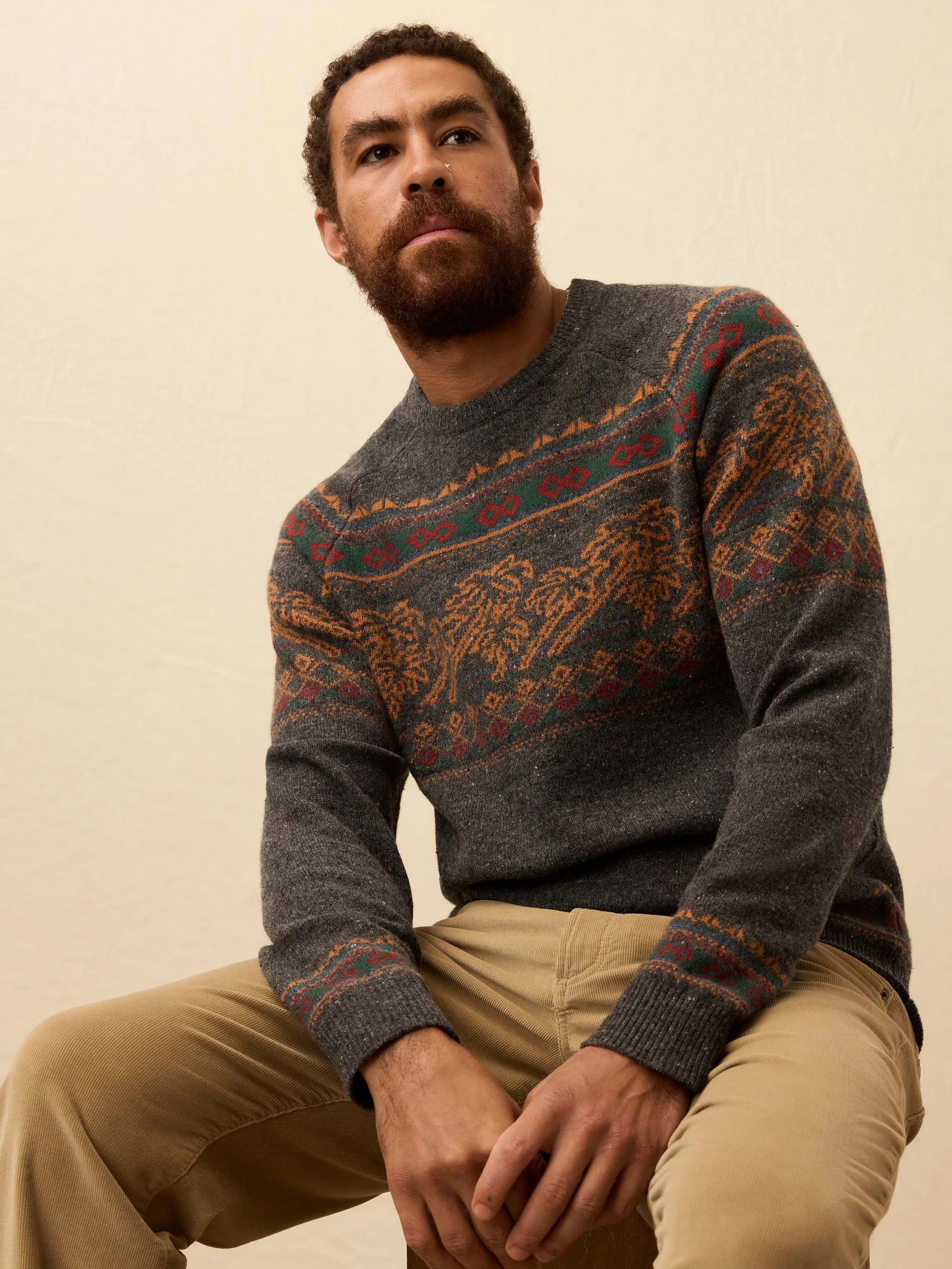 Donegal Crew Sweater - Charcoal Coast Fairisle | Faherty