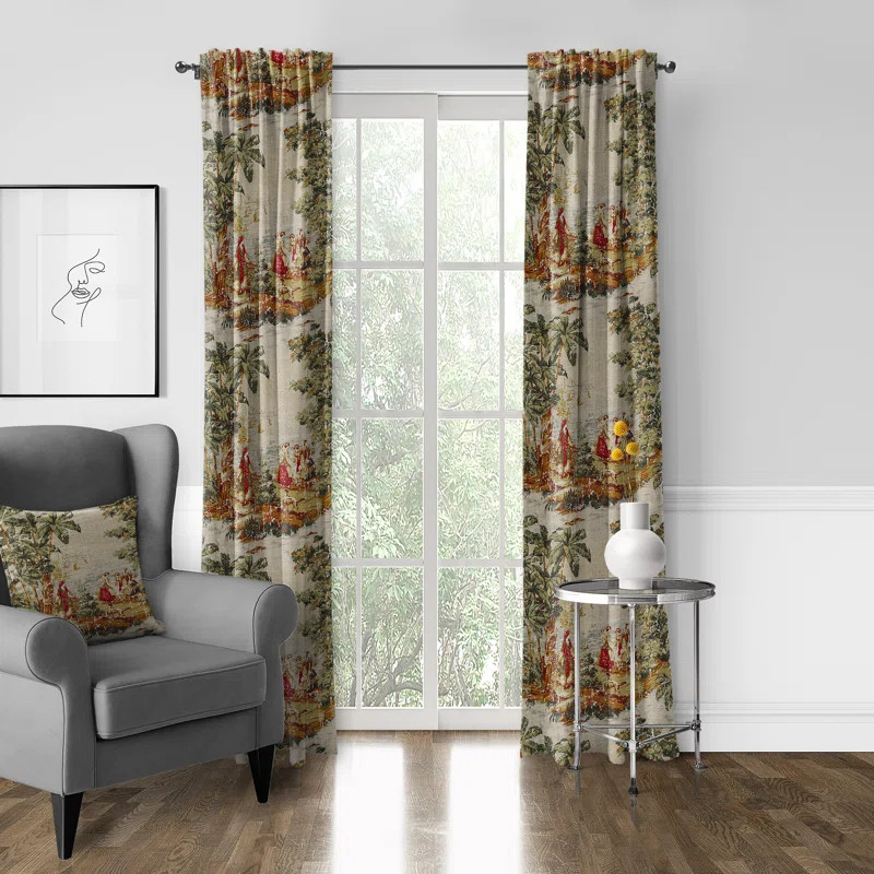 French Countryside Linen Blend Toile Room Darkening Rod Pocket Single Curtain Panel | Wayfair North America