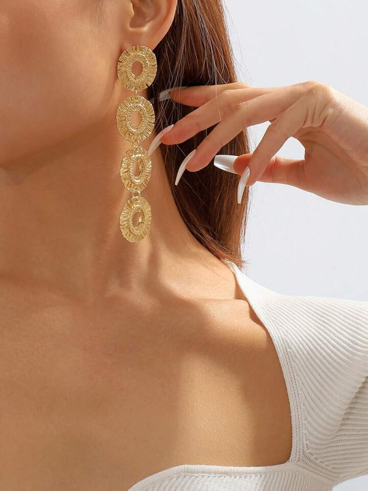 1 Pair Exaggerated Personality Style Metal Material Geometric Decoration Tassel Earrings Suitable... | SHEIN