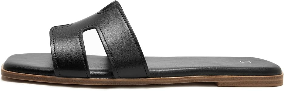 Women's Slide Sandals Comfortable Flat Slip On Leather Sandals | Amazon (US)
